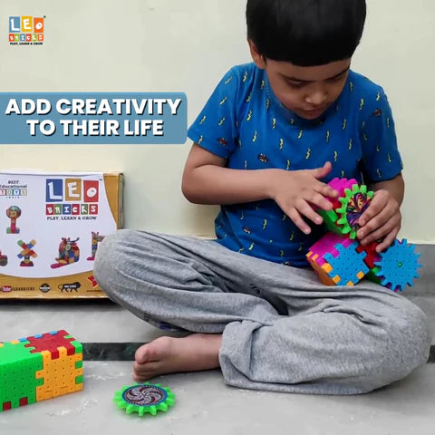 LEO BRICKS®  Now made in India | 111pcs & 222pcs | building blocks & moving gears for kids 3years to 12 years | build multiple variations in 1 box